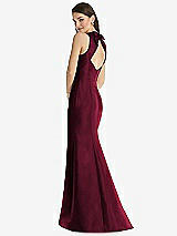 Rear View Thumbnail - Cabernet Jewel Neck Bowed Open-Back Trumpet Dress 