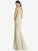 Rear View Thumbnail - Champagne Jewel Neck Bowed Open-Back Trumpet Dress 