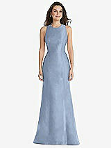 Front View Thumbnail - Cloudy Jewel Neck Bowed Open-Back Trumpet Dress 