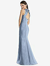 Rear View Thumbnail - Cloudy Jewel Neck Bowed Open-Back Trumpet Dress 