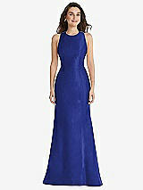 Front View Thumbnail - Cobalt Blue Jewel Neck Bowed Open-Back Trumpet Dress 