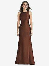 Front View Thumbnail - Cognac Jewel Neck Bowed Open-Back Trumpet Dress 