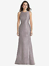 Front View Thumbnail - Cashmere Gray Jewel Neck Bowed Open-Back Trumpet Dress 