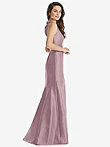 Side View Thumbnail - Dusty Rose Jewel Neck Bowed Open-Back Trumpet Dress 