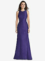 Front View Thumbnail - Grape Jewel Neck Bowed Open-Back Trumpet Dress 