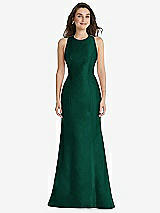 Front View Thumbnail - Hunter Green Jewel Neck Bowed Open-Back Trumpet Dress 