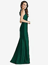 Side View Thumbnail - Hunter Green Jewel Neck Bowed Open-Back Trumpet Dress 