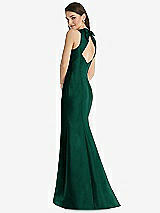 Rear View Thumbnail - Hunter Green Jewel Neck Bowed Open-Back Trumpet Dress 