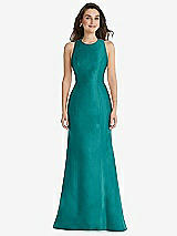 Front View Thumbnail - Jade Jewel Neck Bowed Open-Back Trumpet Dress 