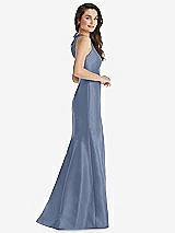 Side View Thumbnail - Larkspur Blue Jewel Neck Bowed Open-Back Trumpet Dress 