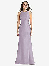 Front View Thumbnail - Lilac Haze Jewel Neck Bowed Open-Back Trumpet Dress 