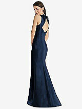 Rear View Thumbnail - Midnight Navy Jewel Neck Bowed Open-Back Trumpet Dress 