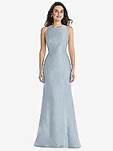 Front View Thumbnail - Mist Jewel Neck Bowed Open-Back Trumpet Dress 