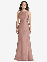 Front View Thumbnail - Neu Nude Jewel Neck Bowed Open-Back Trumpet Dress 