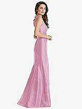 Side View Thumbnail - Powder Pink Jewel Neck Bowed Open-Back Trumpet Dress 