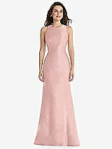 Front View Thumbnail - Rose Quartz Jewel Neck Bowed Open-Back Trumpet Dress 