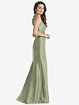 Side View Thumbnail - Sage Jewel Neck Bowed Open-Back Trumpet Dress 