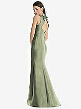 Rear View Thumbnail - Sage Jewel Neck Bowed Open-Back Trumpet Dress 