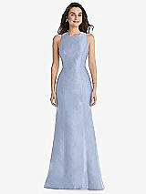 Front View Thumbnail - Sky Blue Jewel Neck Bowed Open-Back Trumpet Dress 