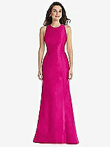 Front View Thumbnail - Think Pink Jewel Neck Bowed Open-Back Trumpet Dress 