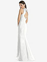 Rear View Thumbnail - White Jewel Neck Bowed Open-Back Trumpet Dress 