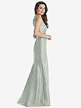 Side View Thumbnail - Willow Green Jewel Neck Bowed Open-Back Trumpet Dress 