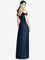 Rear View Thumbnail - Midnight Navy Pleated Off-the-Shoulder Crossover Bodice Maxi Dress