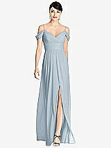 Front View Thumbnail - Mist Pleated Off-the-Shoulder Crossover Bodice Maxi Dress