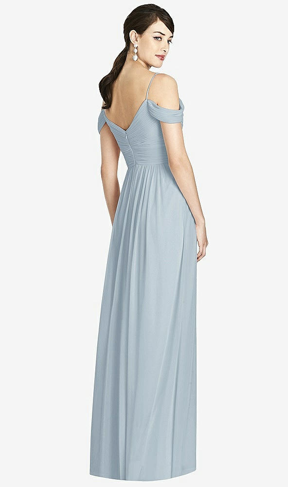 Back View - Mist Pleated Off-the-Shoulder Crossover Bodice Maxi Dress