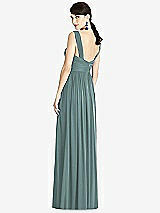 Rear View Thumbnail - Smoke Blue & Light Nude Illusion Plunge Neck Shirred Maxi Dress