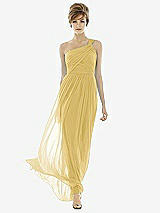 Front View Thumbnail - Maize One-Shoulder Asymmetrical Draped Wrap Maxi Dress