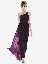 Front View Thumbnail - Aubergine One-Shoulder Asymmetrical Draped Wrap Maxi Dress