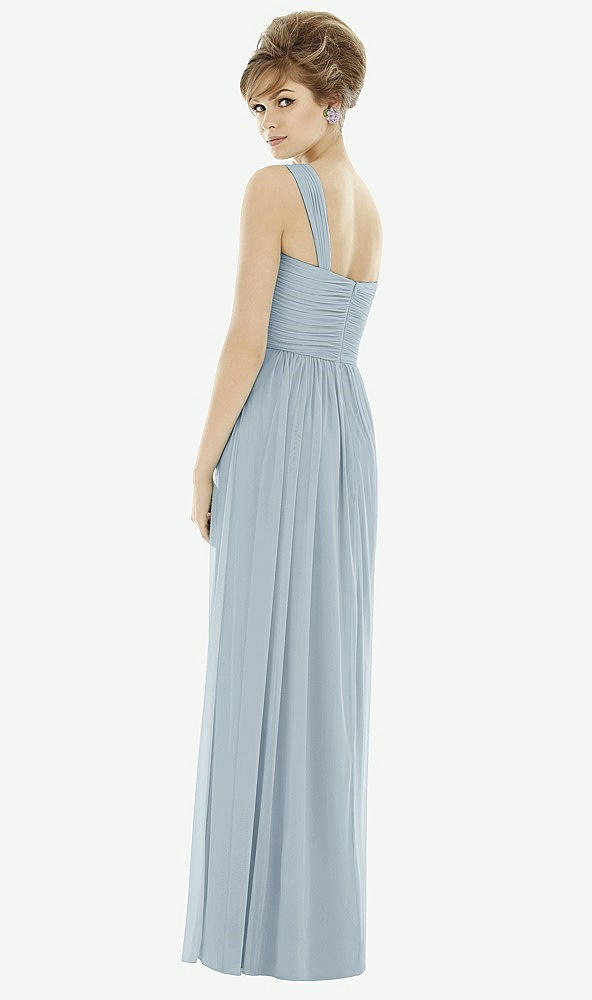 Back View - Mist One-Shoulder Asymmetrical Draped Wrap Maxi Dress