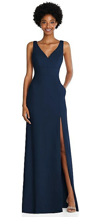 Square Low-Back A-Line Dress with Front Slit and Pockets