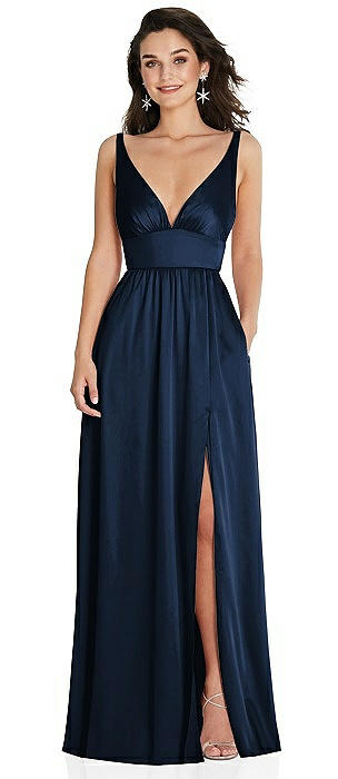 Deep V-Neck Shirred Skirt Maxi Dress with Convertible Straps