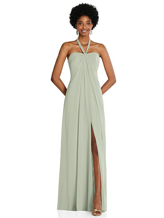 Draped Chiffon Grecian Column Gown with Convertible Straps