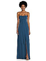 Alt View 3 Thumbnail - Dusk Blue Draped Chiffon Grecian Column Gown with Convertible Straps