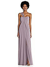 Alt View 1 Thumbnail - Lilac Dusk Draped Chiffon Grecian Column Gown with Convertible Straps