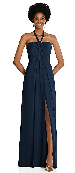 Draped Chiffon Grecian Column Gown with Convertible Straps