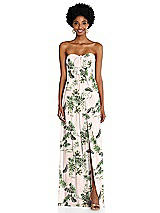 Alt View 3 Thumbnail - Palm Beach Print Draped Chiffon Grecian Column Gown with Convertible Straps