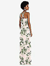 Side View Thumbnail - Palm Beach Print Draped Chiffon Grecian Column Gown with Convertible Straps