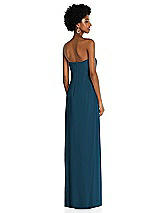 Alt View 4 Thumbnail - Atlantic Blue Draped Chiffon Grecian Column Gown with Convertible Straps