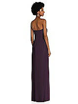 Alt View 4 Thumbnail - Aubergine Draped Chiffon Grecian Column Gown with Convertible Straps