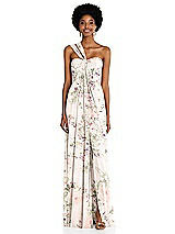 Alt View 1 Thumbnail - Blush Garden Draped Chiffon Grecian Column Gown with Convertible Straps