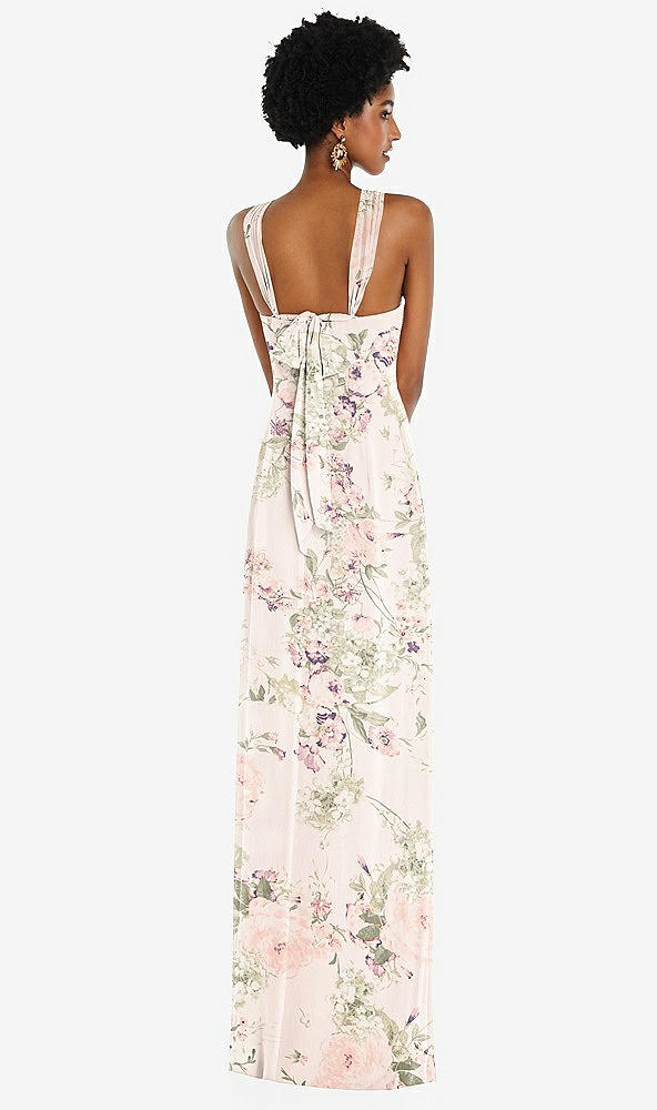 Back View - Blush Garden Draped Chiffon Grecian Column Gown with Convertible Straps