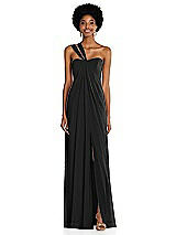 Alt View 1 Thumbnail - Black Draped Chiffon Grecian Column Gown with Convertible Straps