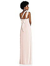 Alt View 2 Thumbnail - Blush Draped Chiffon Grecian Column Gown with Convertible Straps