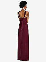 Rear View Thumbnail - Cabernet Draped Chiffon Grecian Column Gown with Convertible Straps