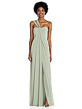 Alt View 1 Thumbnail - Celadon Draped Chiffon Grecian Column Gown with Convertible Straps