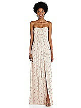 Alt View 3 Thumbnail - Coquette Floral Print Draped Chiffon Grecian Column Gown with Convertible Straps